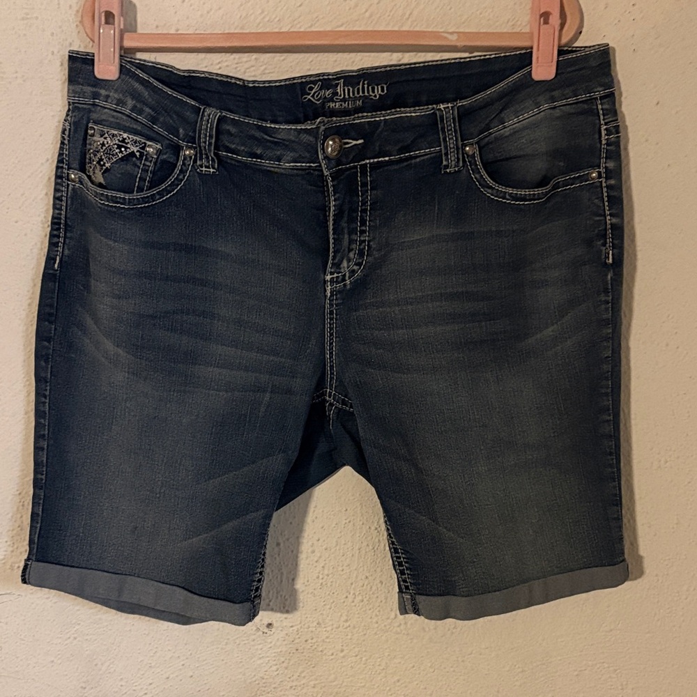 Love Indigo Dark Blue Jean Shorts